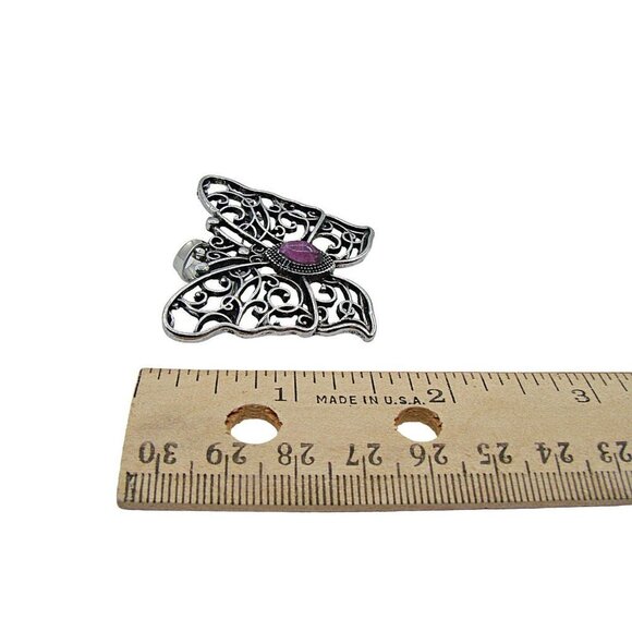 Butterfly Combination Pendant and Brooch Silver Filigree Purple Amethyst Stone - Picture 7 of 11